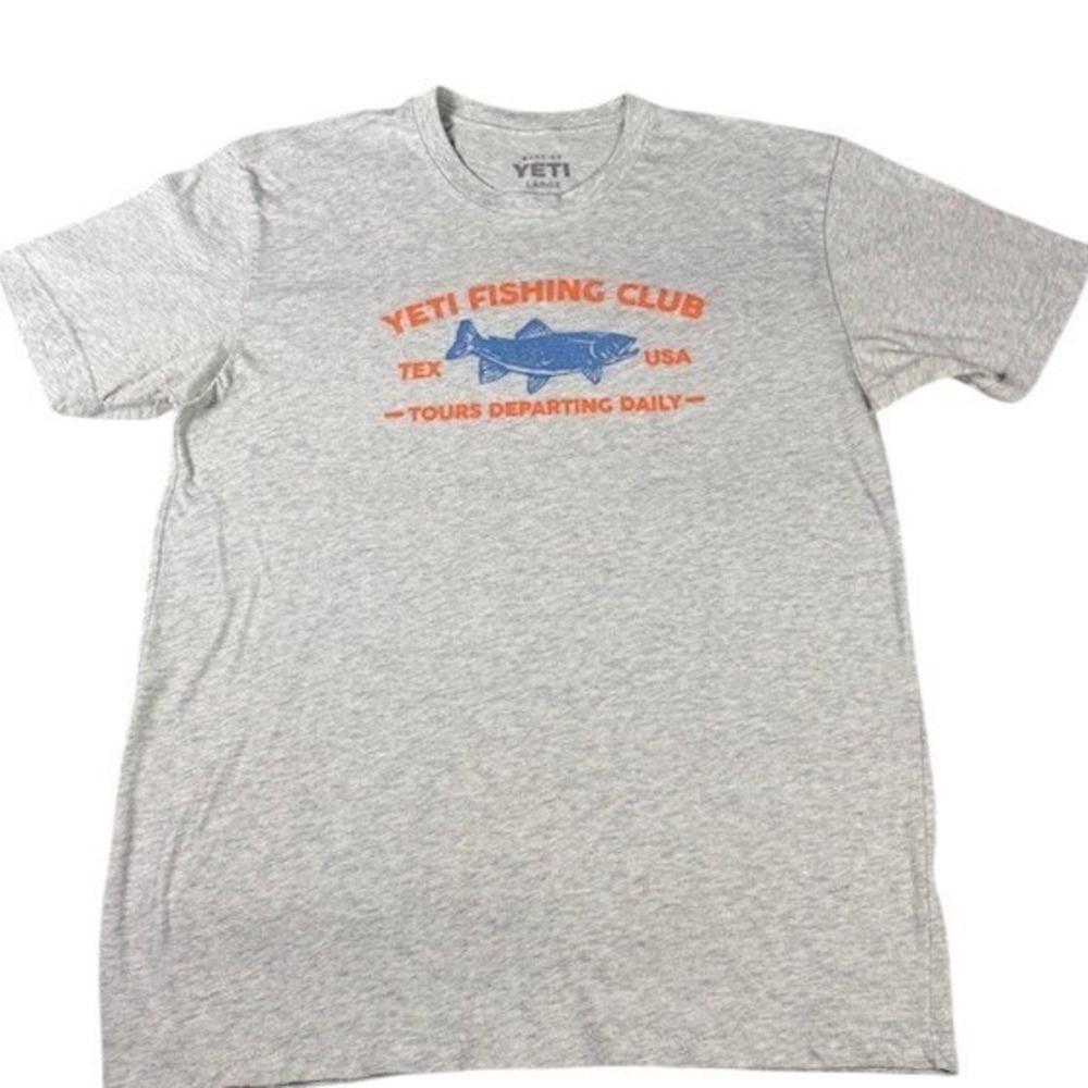 YETI T-Shirt Mens Large Fishing Club Gray Short Sleeve Graphic Tee Texas